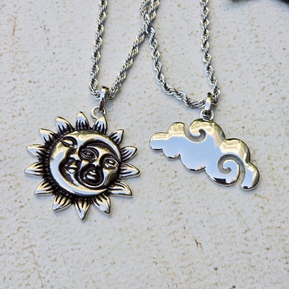 PTLHZ ✦ Sun & Cloud Charms Necklace Set ✦ Silver Rope Chains Celestial NWT - Picture 7 of 9